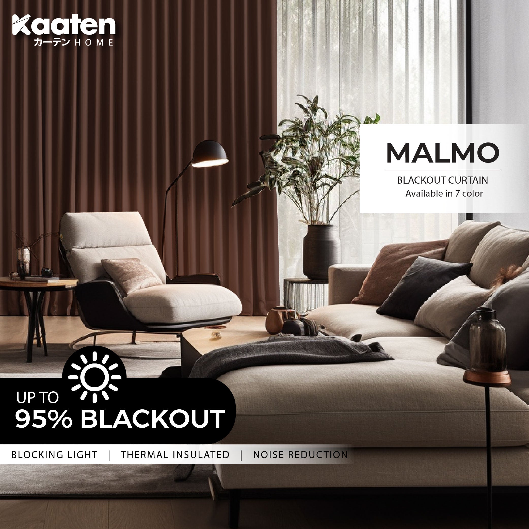 Kaaten Malmo Earth Langsir Tingkap Tebal Curtain Blackout Readymade Hotel Plain